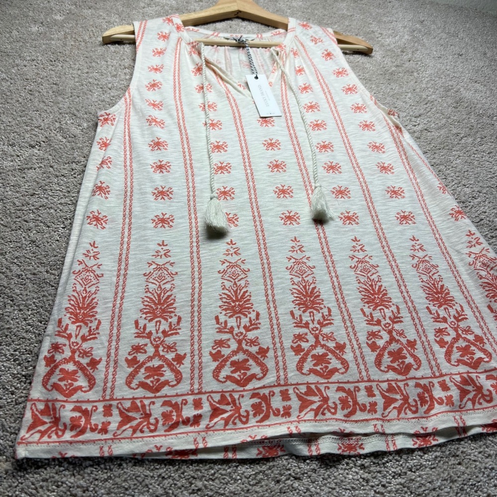 Lucky Brand Tassel V Neck Sleeveless Tank Top NWT Boho Coastal Coral Cream M - Picture 9 of 11